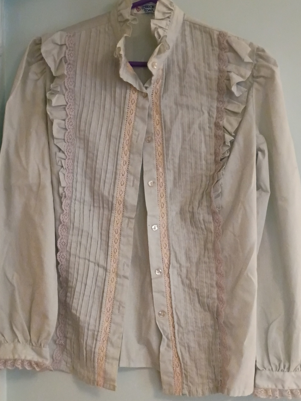 Cream Ruffle-Trim Button Front Blouse